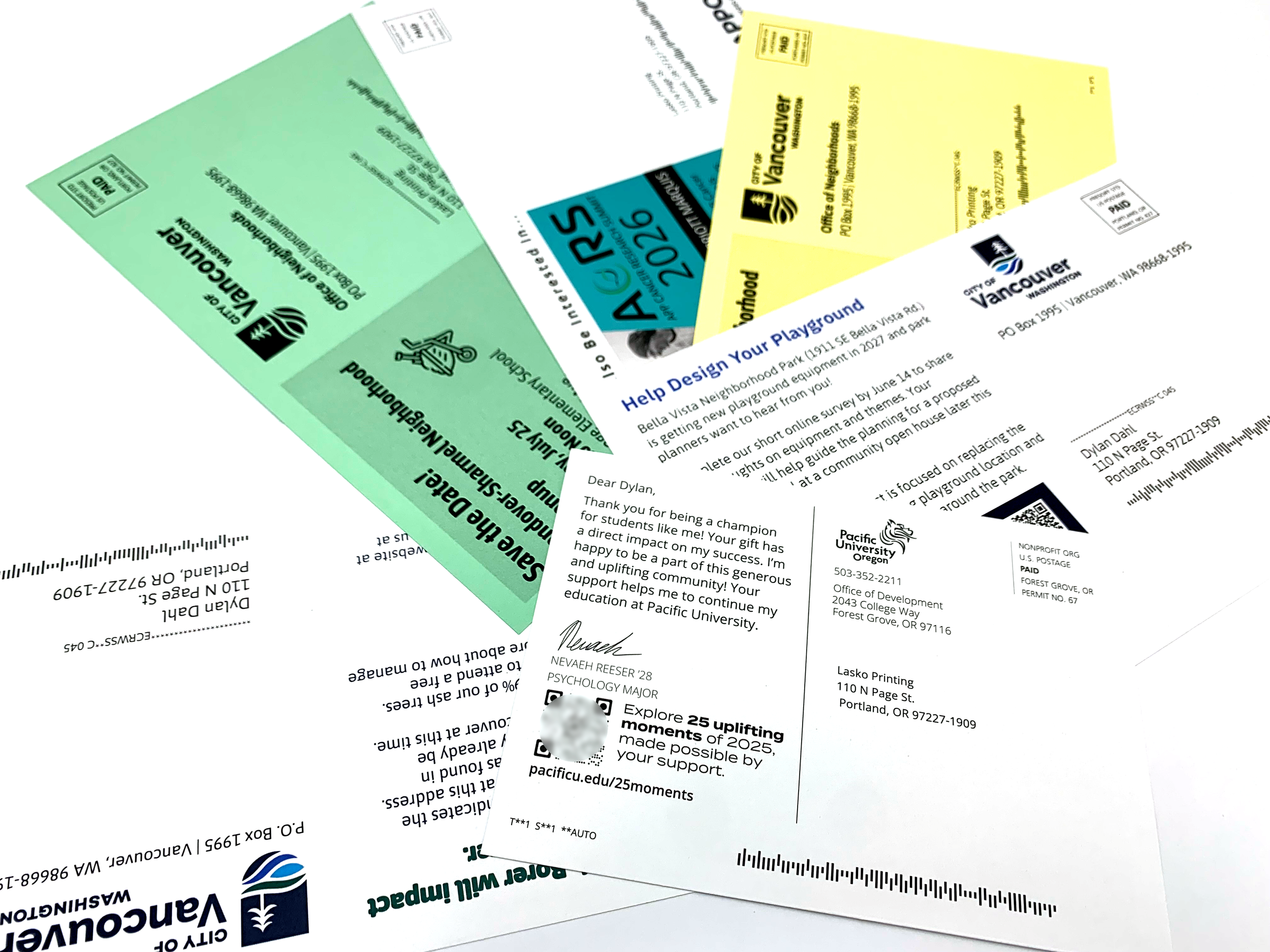 A collection of Postcards as an example of Lasko Printing's offerings