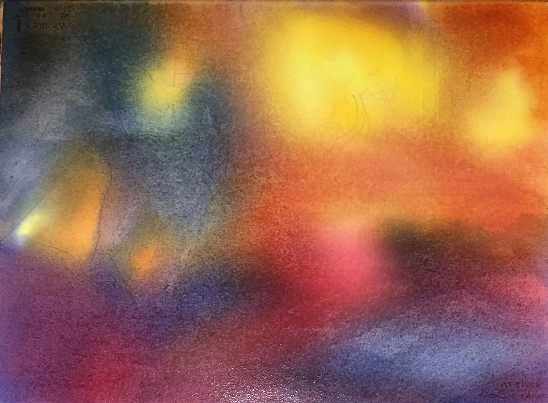 When I spritz the paper with water, that helps the colors blend as I tilt the board. It looks a lot less garish now.