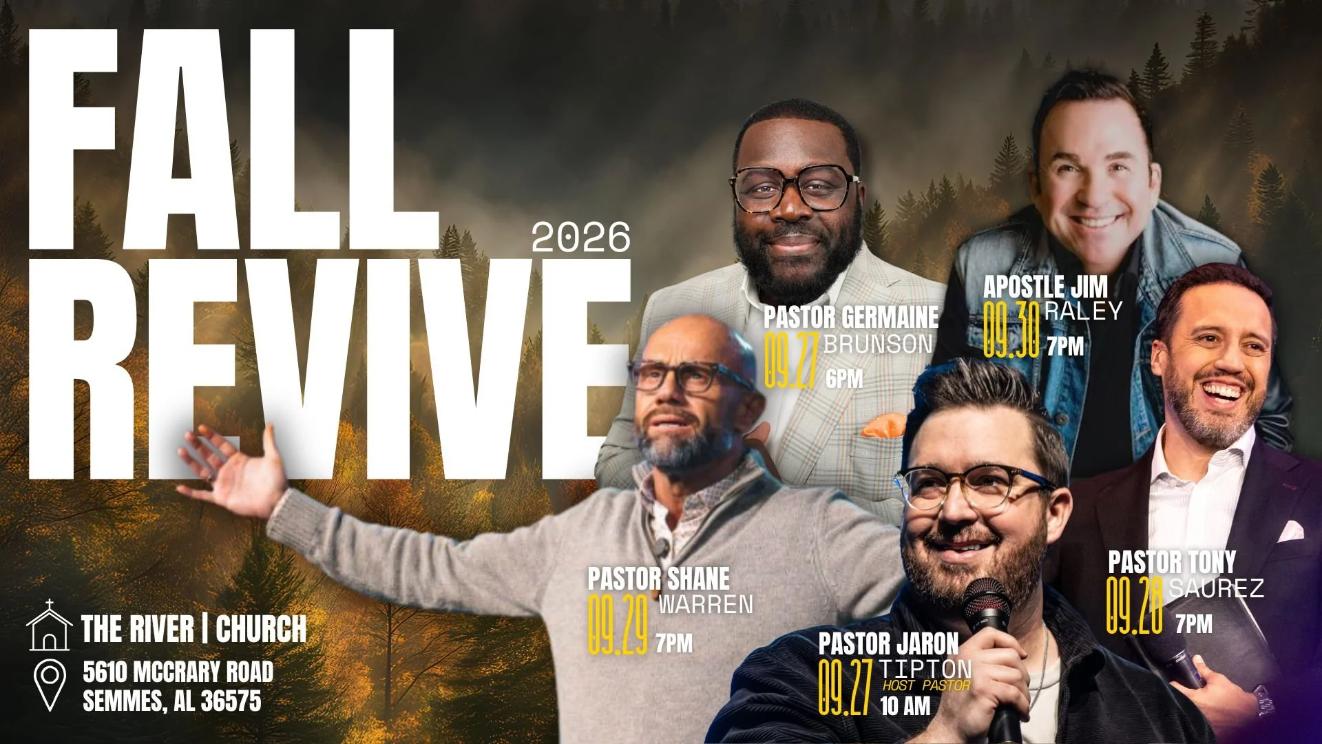 🔥 FALL REVIVE 2026 IS COMING! 🔥

Mark your calendars because we&rsquo;re believing for an unforgettable week in the presence of God! 🙌

📅 September 27&ndash;30

Four days. One purpose. To encounter God, be refreshed, and see lives changed.

Come 