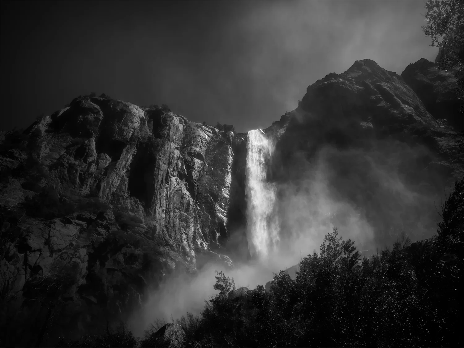 Bridal Veil Falls Yosemite National Park in Black and White Fine Art