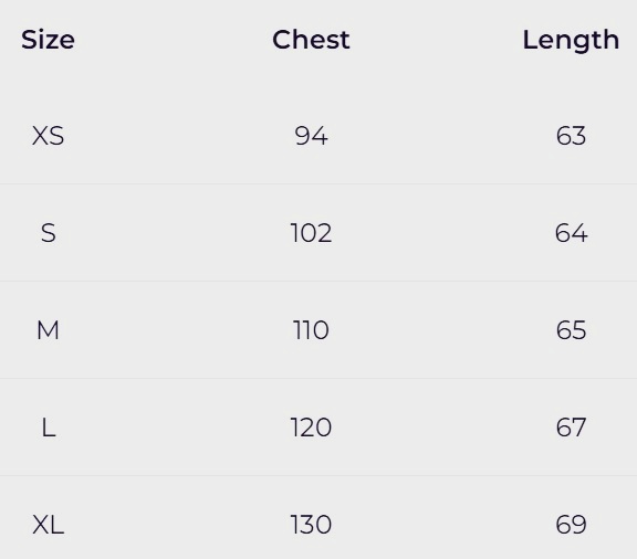 UNISEX HOODIE SIZE GUIDE (CM)