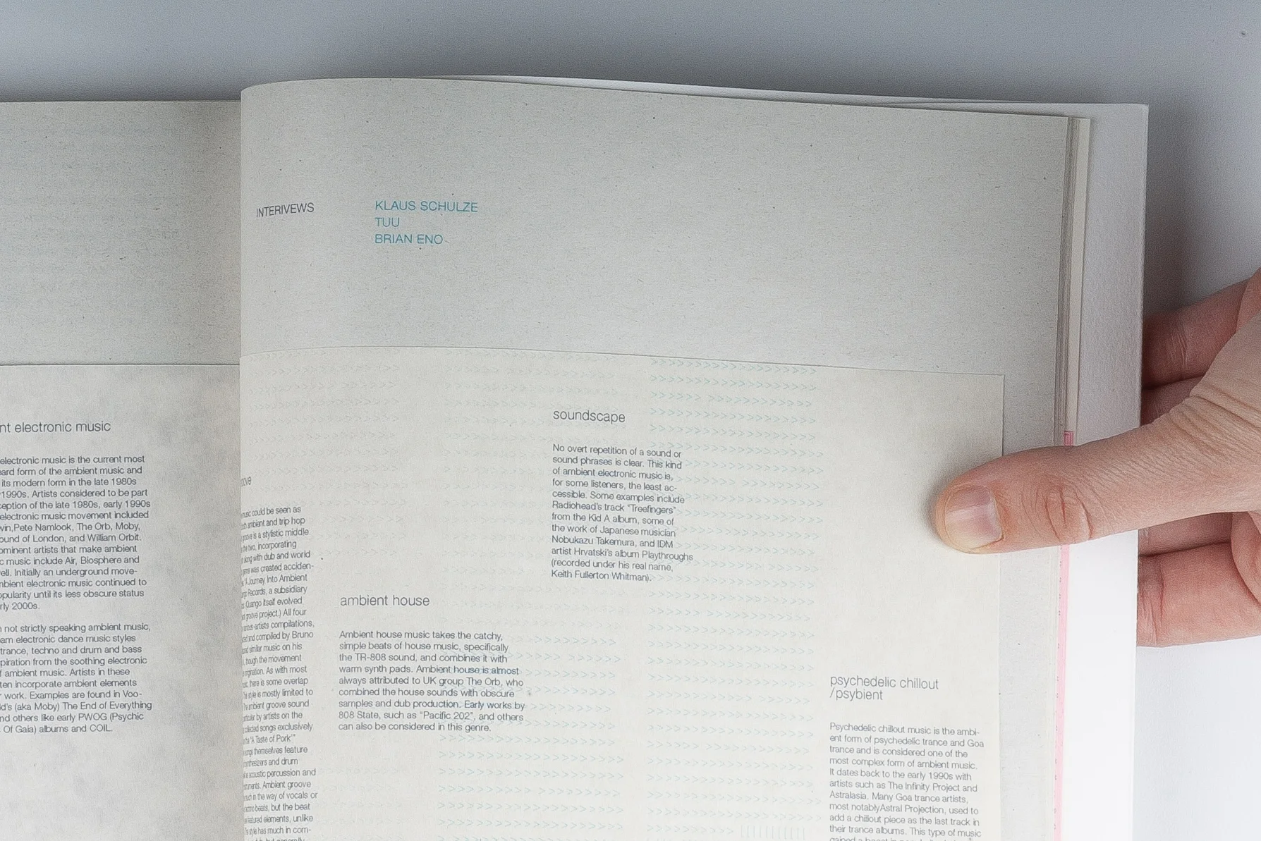 Sound Field, Elizabeth Azen, artist book, book design, graphic design, typography, grid, screen printing, small press, ambient music, Brian Eno, Jean-Michel Jarre