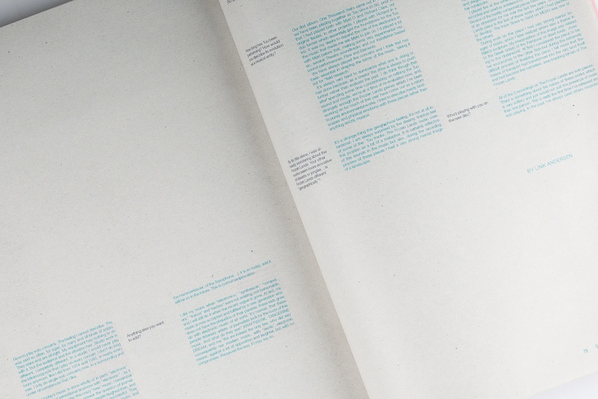 Sound Field, Elizabeth Azen, artist book, book design, graphic design, typography, grid, screen printing, small press, ambient music, Brian Eno, Jean-Michel Jarre