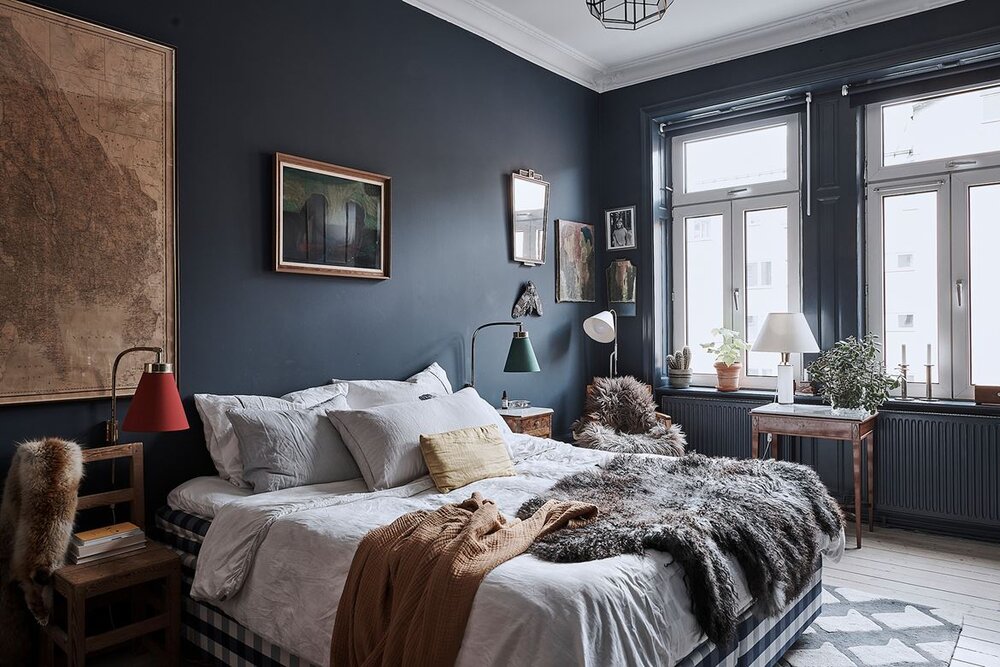 A Vintage Scandinavian Apartment With Dark Blue Bedroom The Nordroom