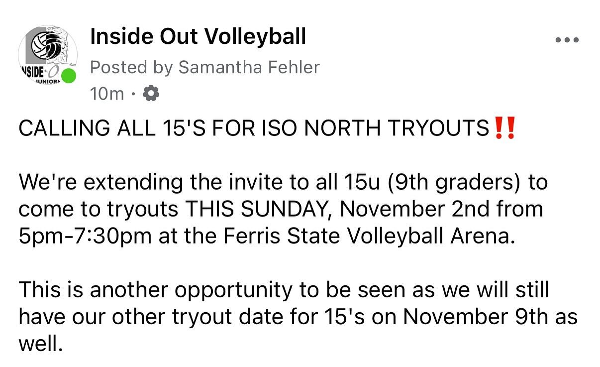 Sign up for tryouts by clicking the link in our story or heading to our website 🙌

You can also pay the tryout fee on there as well.

We look forward to seeing you Sunday!