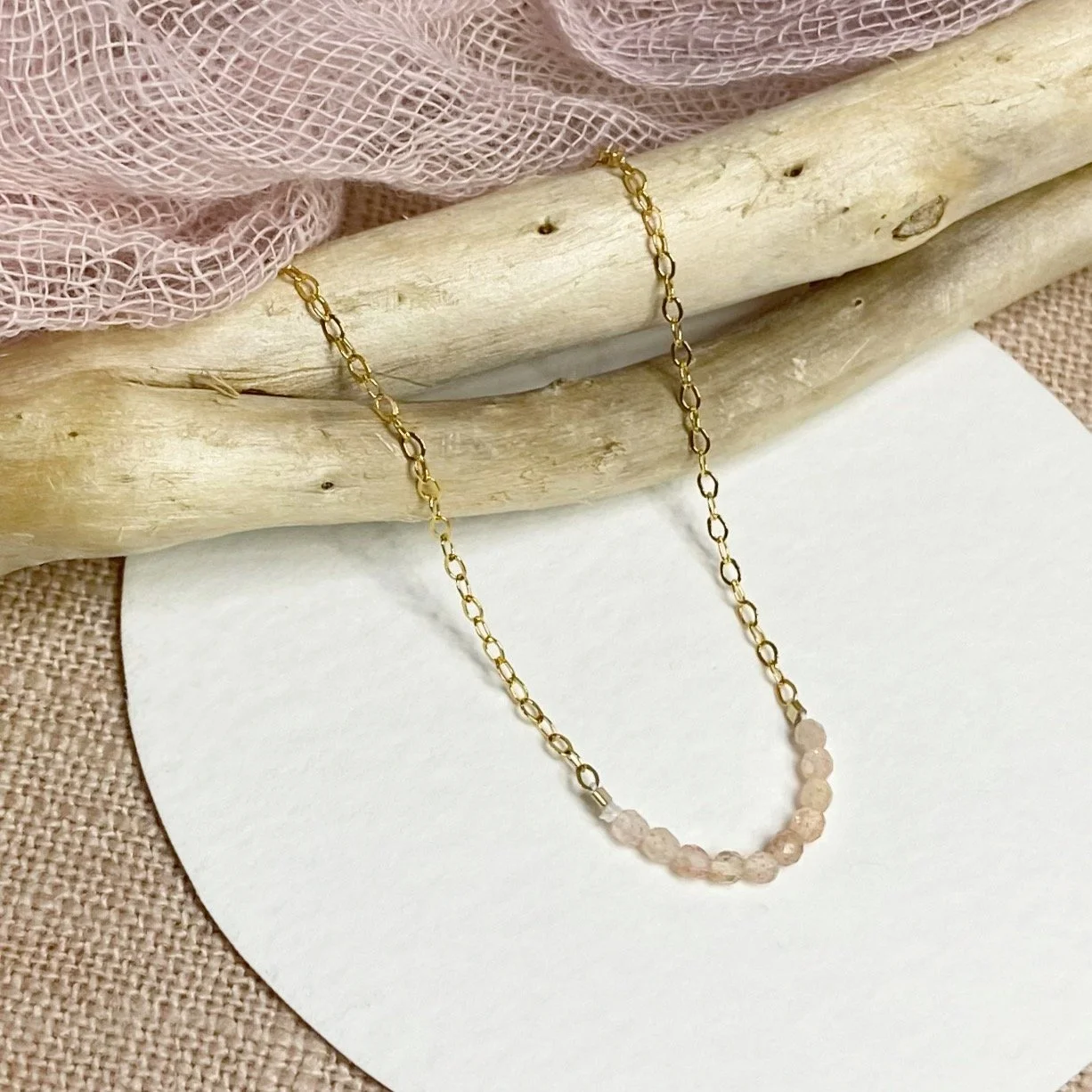 14k Everyday Essential Necklace - Peach Moonstone