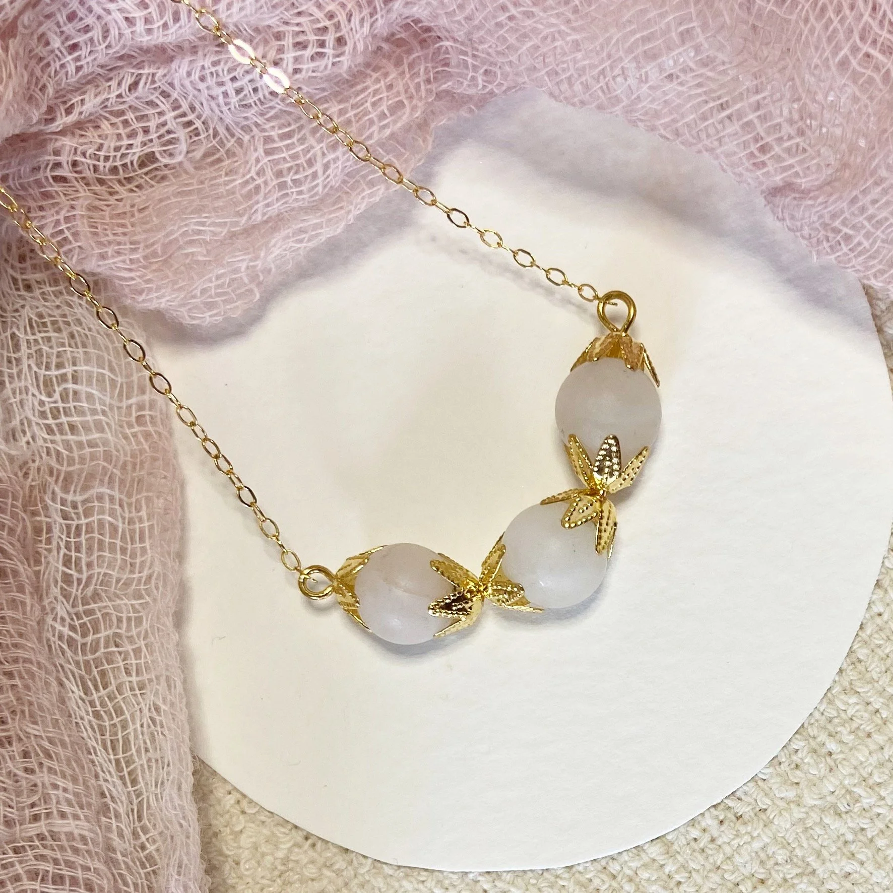 14k Filigree Necklace - Rose Quartz