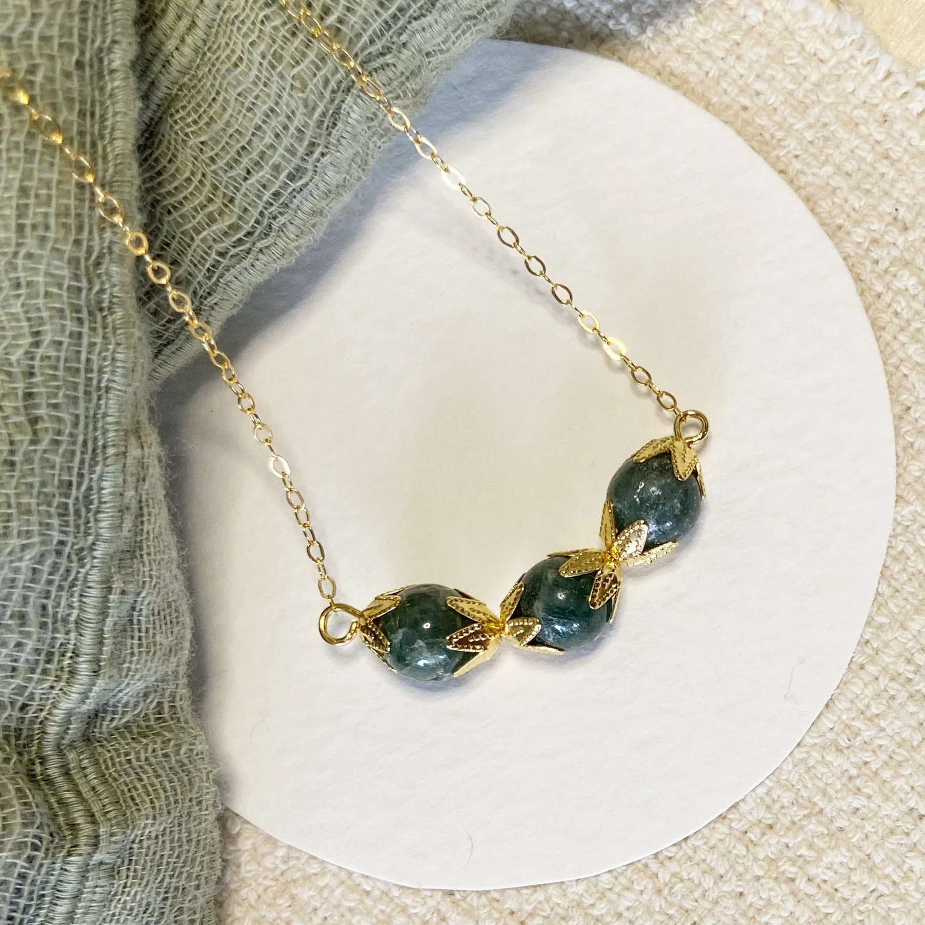 14k Filigree Necklace - Green Apatite
