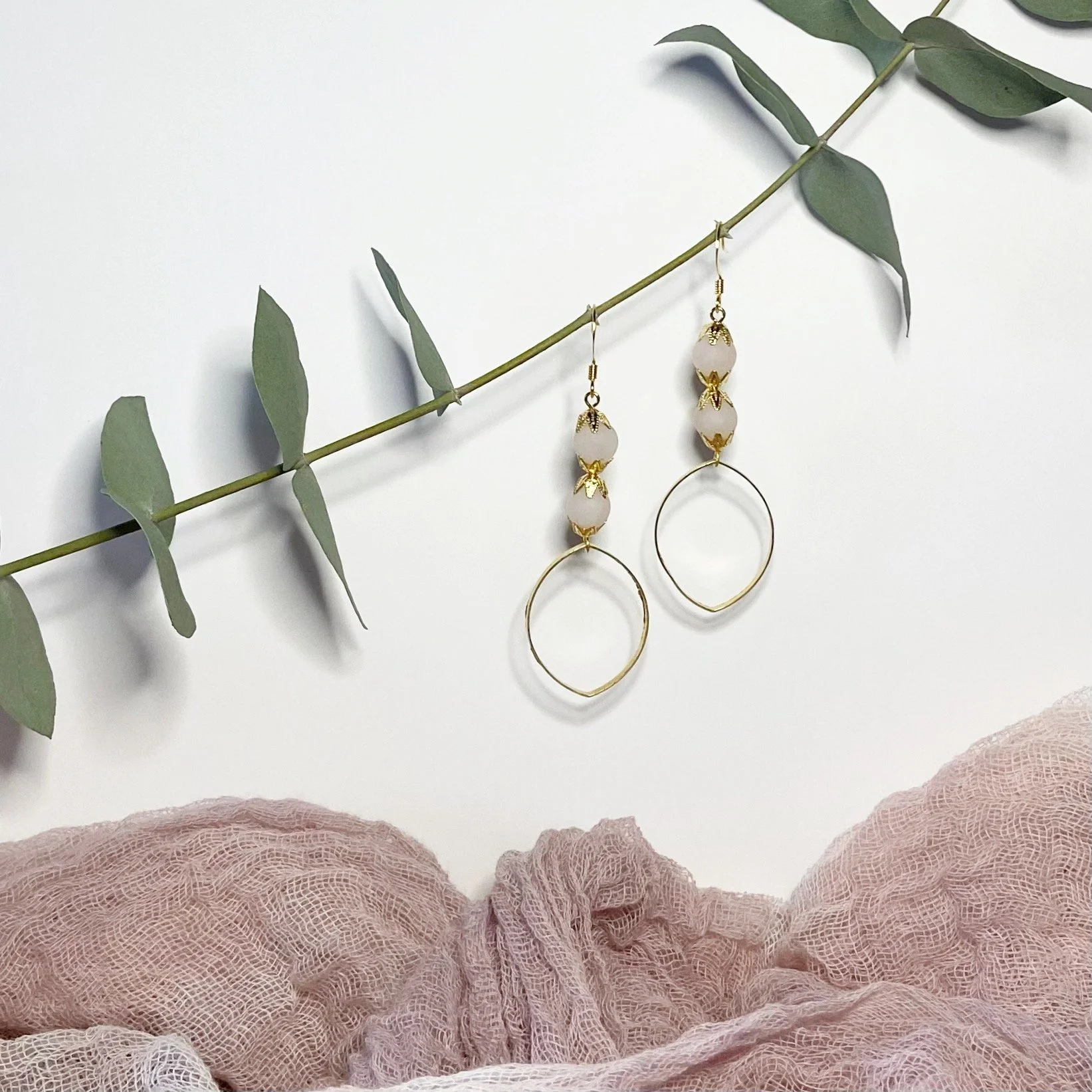 14k Filagree Earrings - Rose Quartz