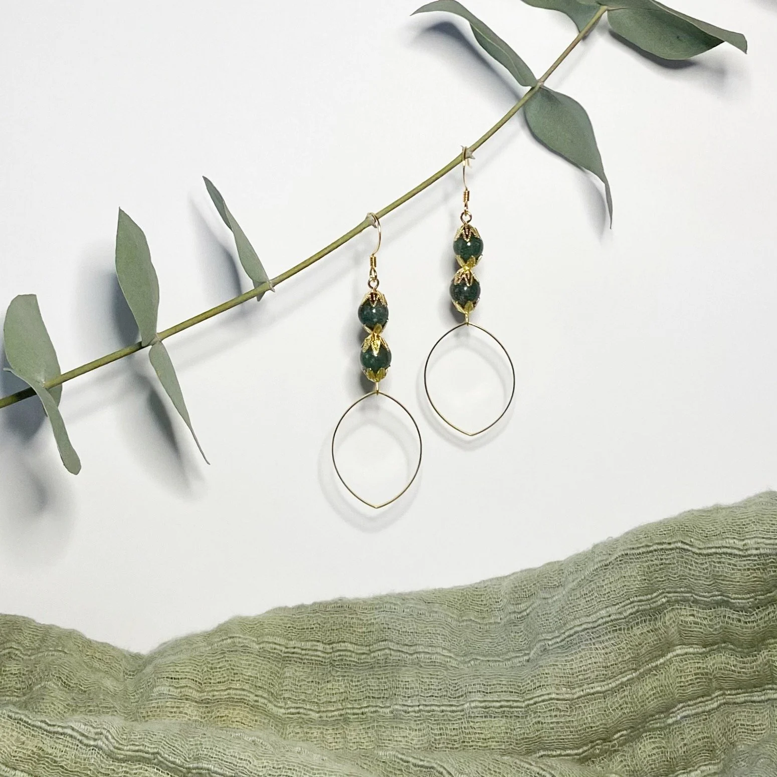 14k Filigree Earrings - Green Apatite