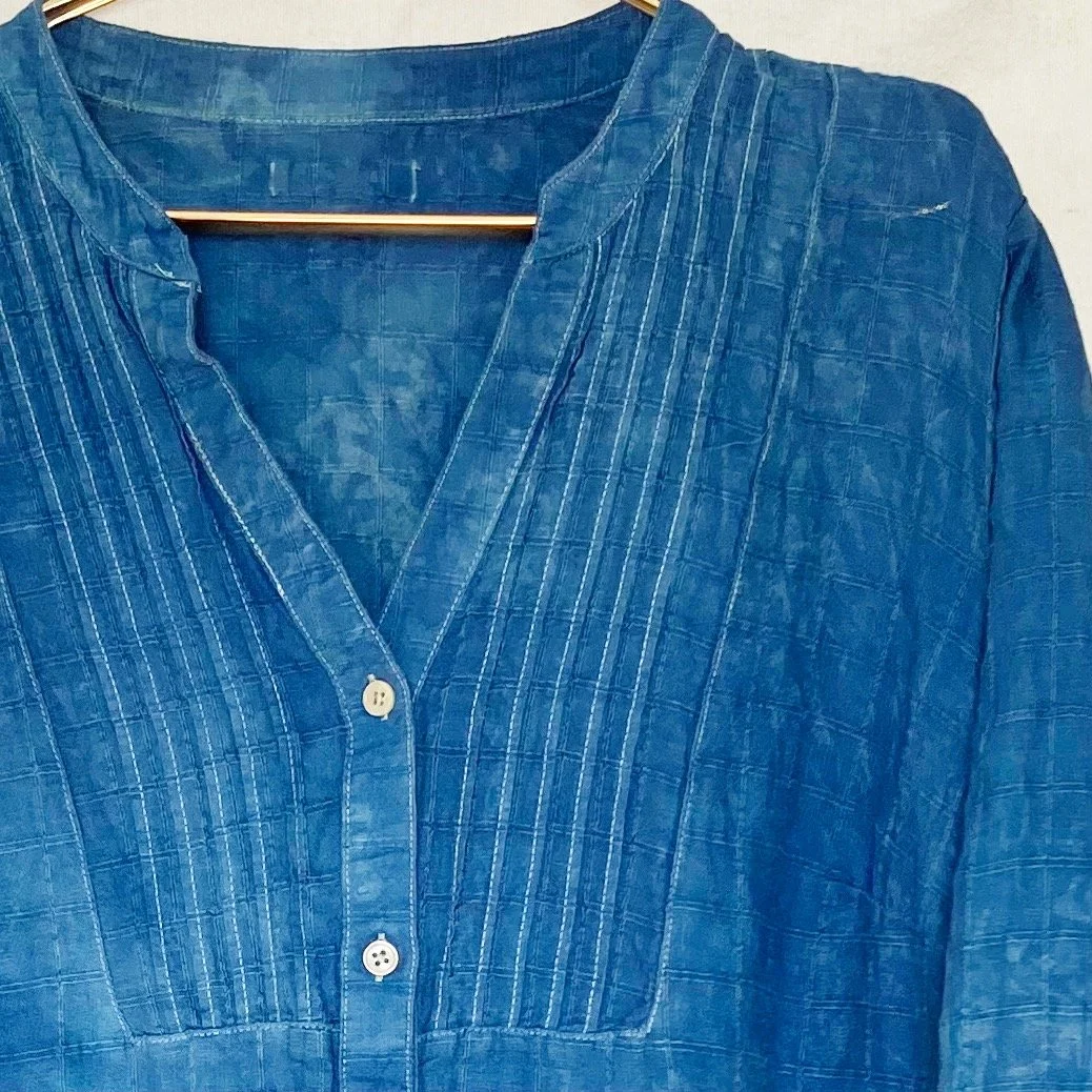 Indigo Detailed Linen Button Down Top
