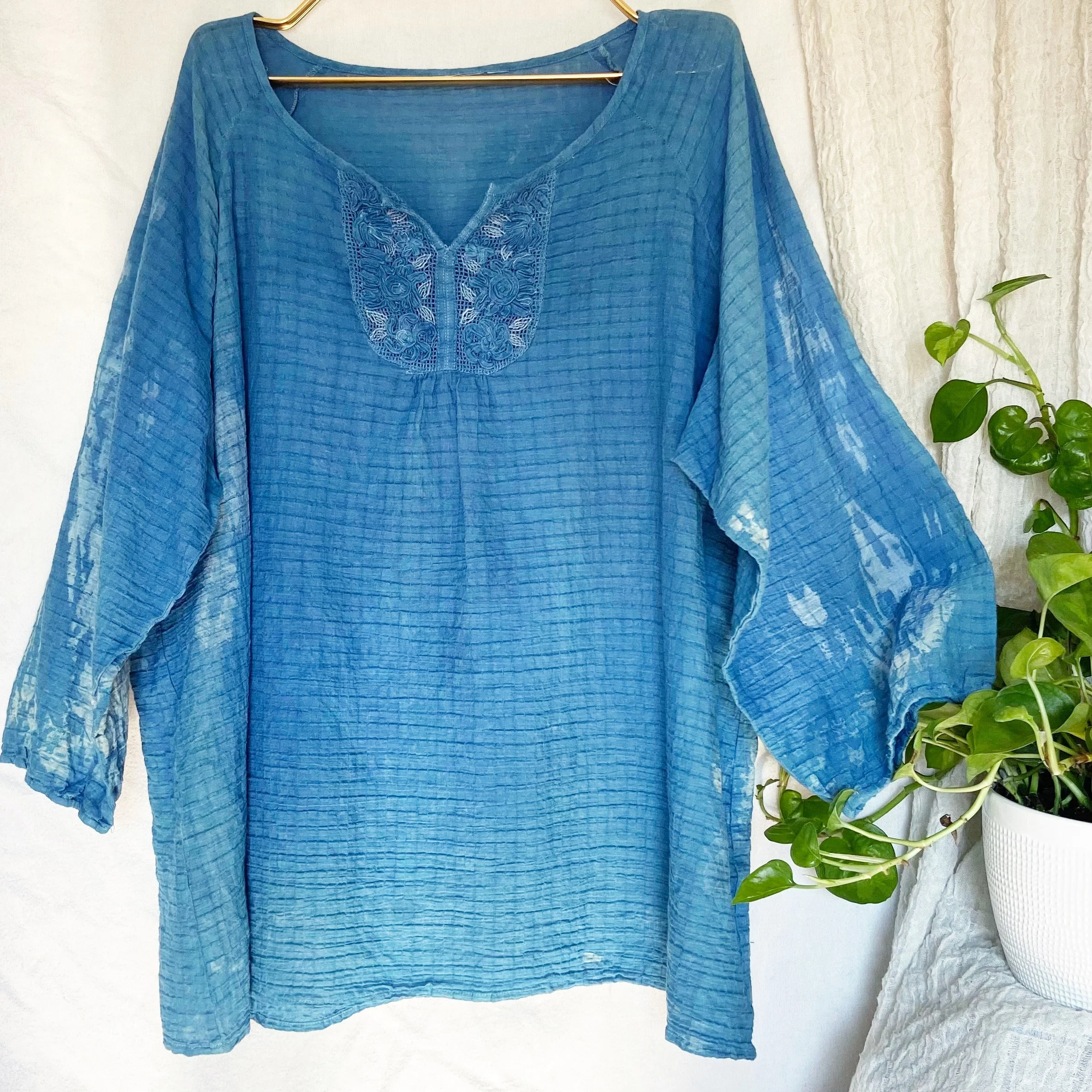 Indigo Top with Delicate Embroidery Detail