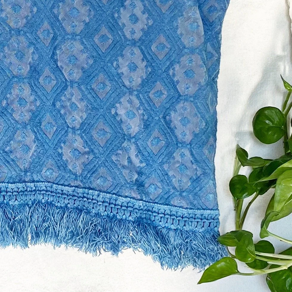 Indigo Textural Pattern Top with Fringe