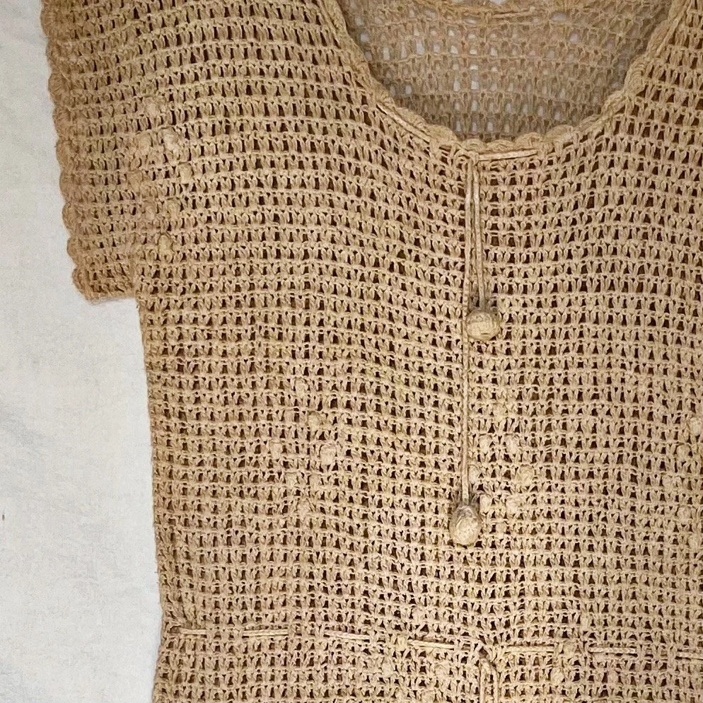 Ochre Sweater with Crochet Ties