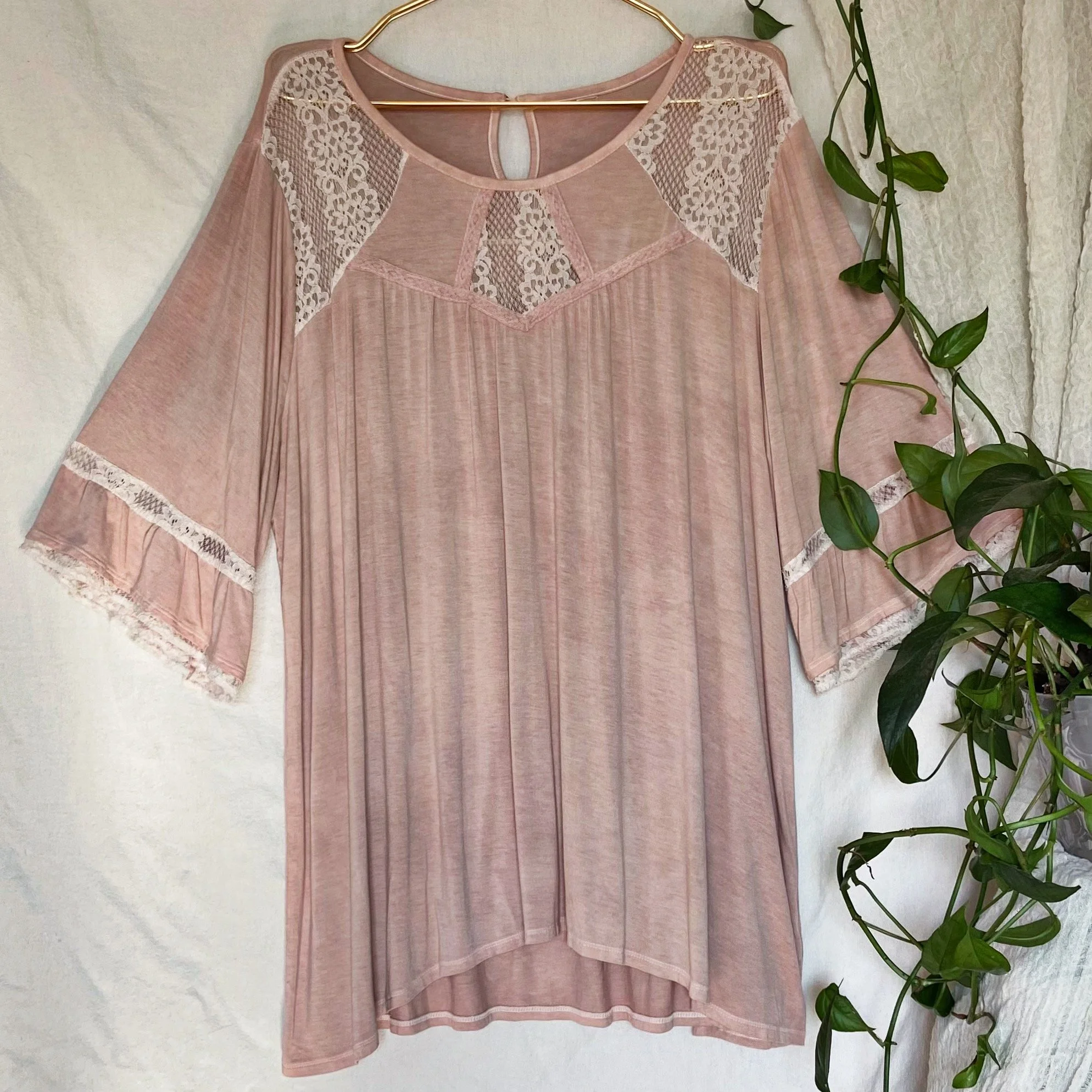 Rose Quartz - Drape Top with Lace Inset