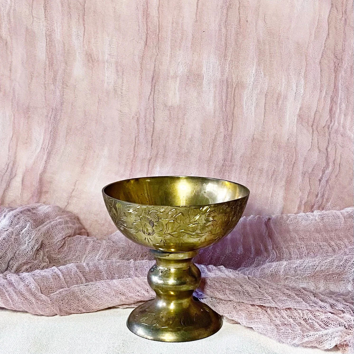 Vintage Etched Brass Bowl / Chalice