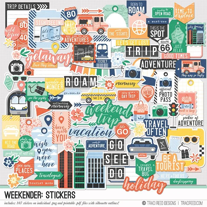 weekender-stickers-traci-reed-designs for Travel Scrapbook Embellishments Printable Free Weekender Stickers — Traci Reed Designs for Travel Scrapbook Embellishments Printable Free