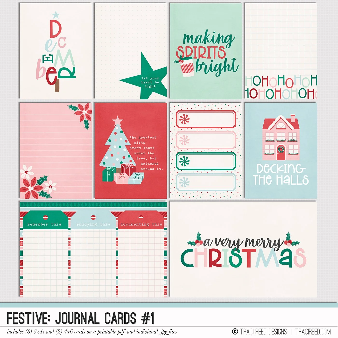Festive Collection Pink and Mint Non-Traditional Christmas Printable 3x4 & 4x6 Journal Cards — Traci Reed Designs festive-collection-pink-and-mint-non-traditional-christmas-printable-3x4-4x6-journal-cards-traci-reed-designs