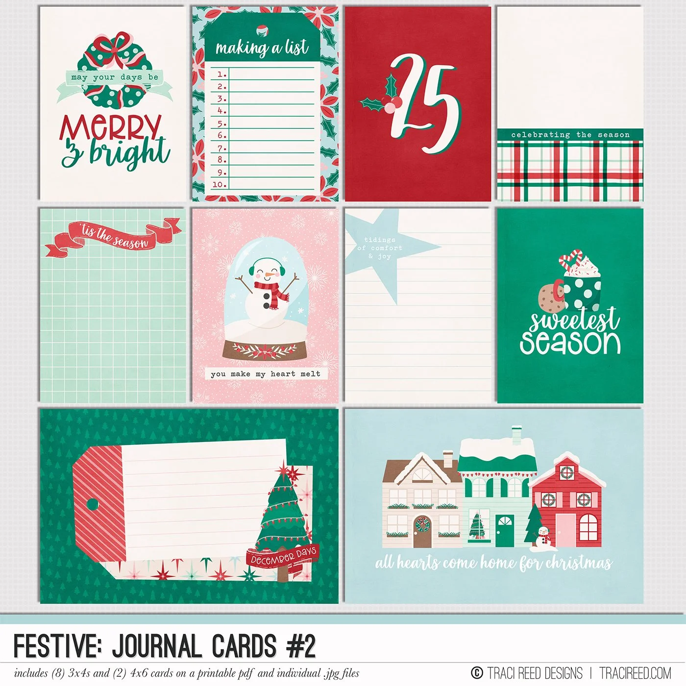 Festive Collection Pink and Mint Non-Traditional Christmas Printable 3x4 & 4x6 Journal Cards — Traci Reed Designs festive-collection-pink-and-mint-non-traditional-christmas-printable-3x4-4x6-journal-cards-traci-reed-designs