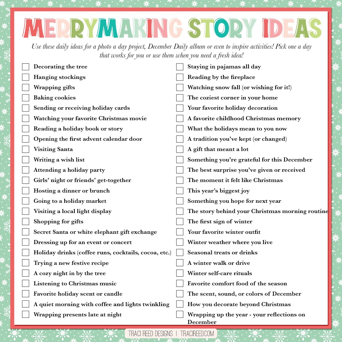 Get Inspired for December Daily Season with these 50 Photo or Storytelling Prompts!