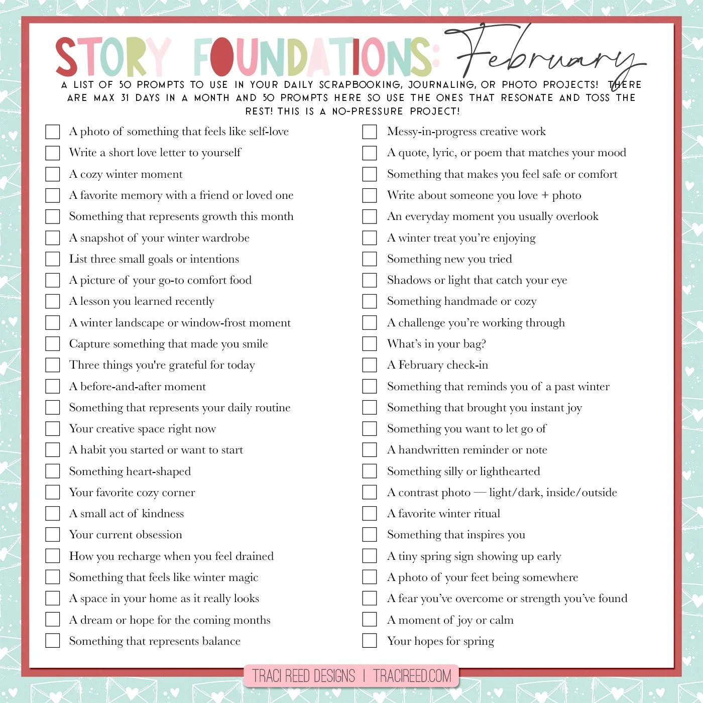 Love Your Stories in February with these 50 Story Prompts!