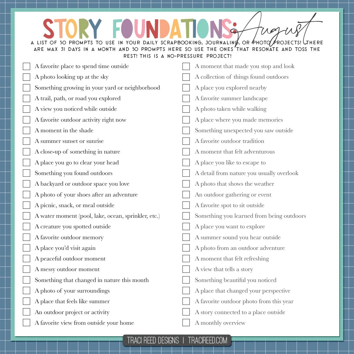 50 Story Prompts for Documenting the Outdoors in August!