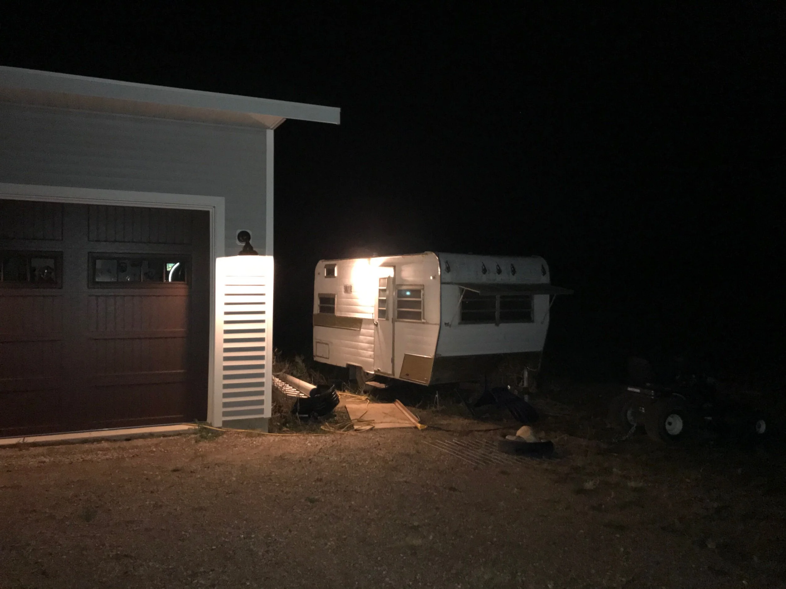 The kids sleeping out in the camper for the first time - all on their own.