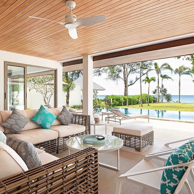 The alfresco living space of Villa Sand... It&rsquo;s probably the most loved area of the villa simply because of the unblocked view of the pool, garden and the ocean. The perfect place to hang out with your loved ones while enjoying the sundowners a