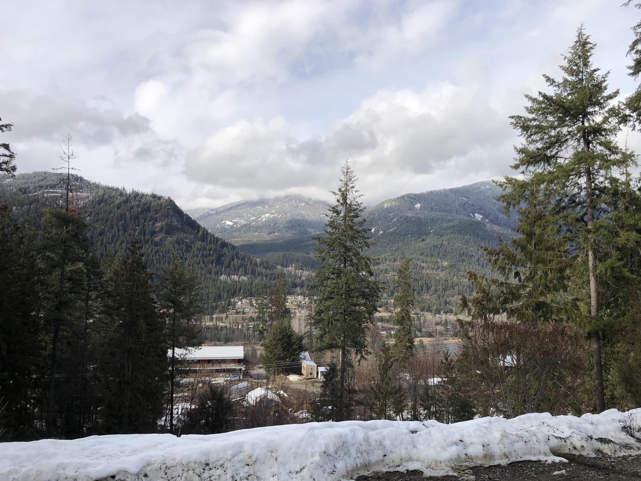 The view from our front door for the next month and a bit. Back in the Kootenays, hopefully the snow will be leaving soon.