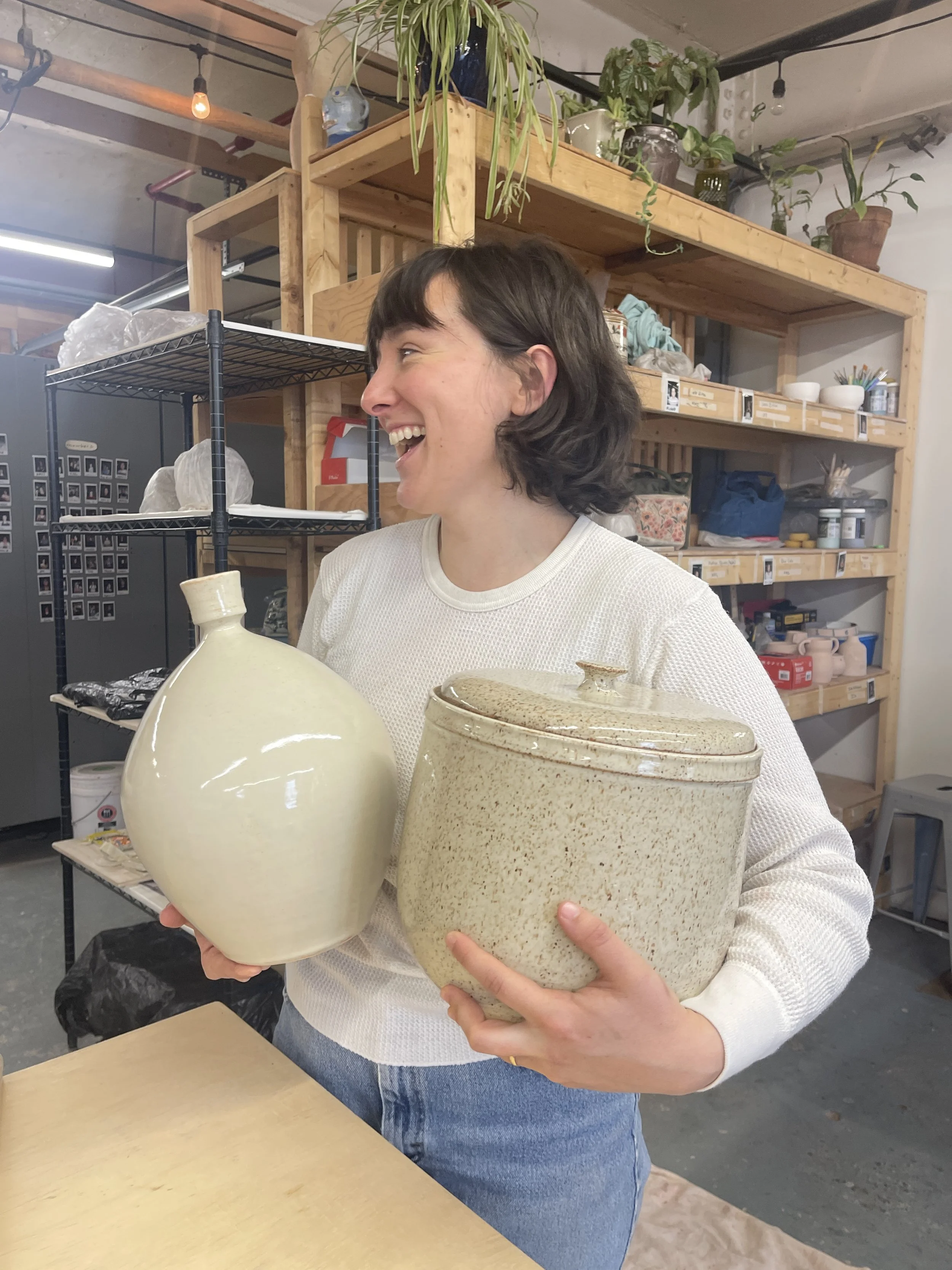 Clara and her wheel-thrown pottery