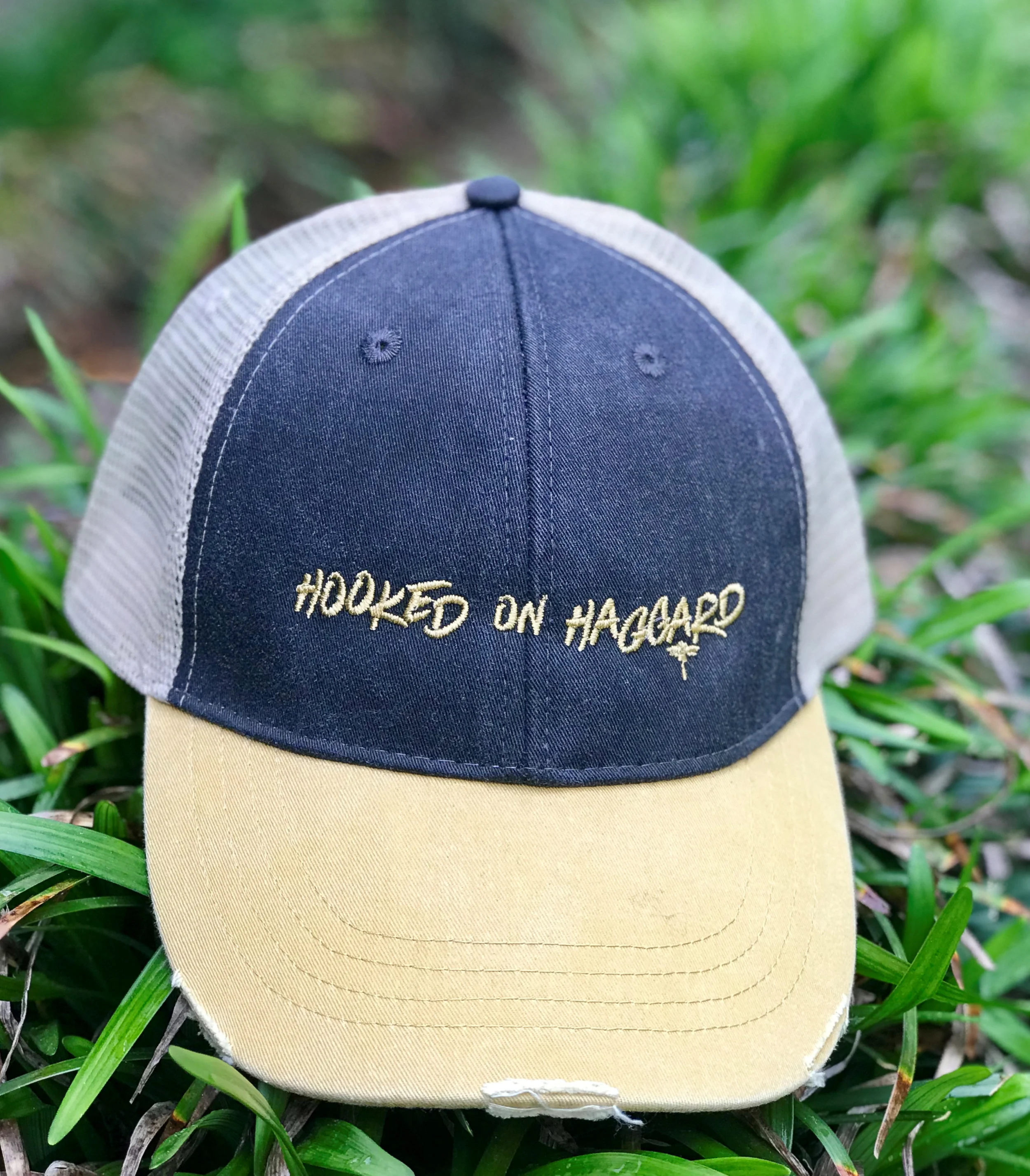 Hooked On Haggard Trucker Hat w/Melissa’s Name on Back (Multicolor - Gray, Beige &amp; Gold)