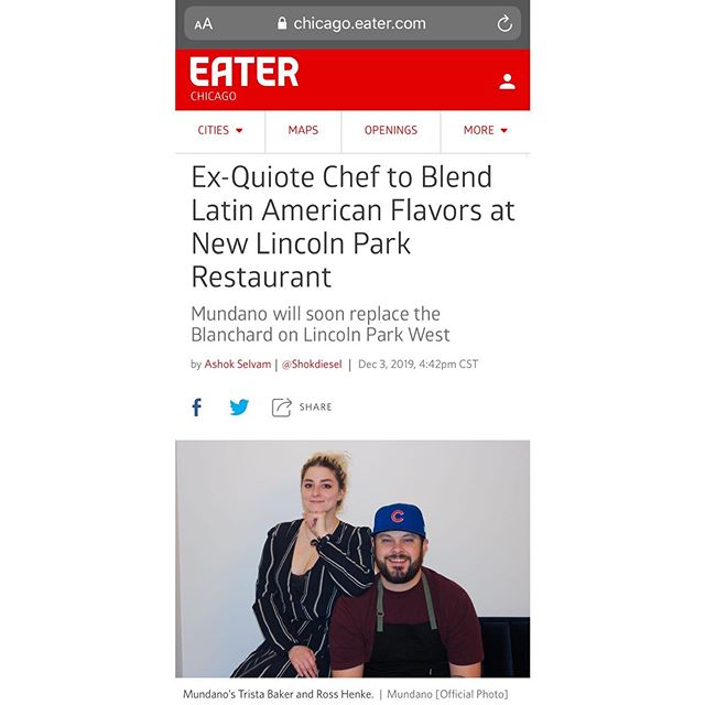 Our founder Trista Baker was featured in the @eater_chicago today! She got to chat a little bit about us with Executive Chef @ross_henke at @mundanorestaurant. Thanks Ashok Selvam! Read more over on chicago.eater.com✨