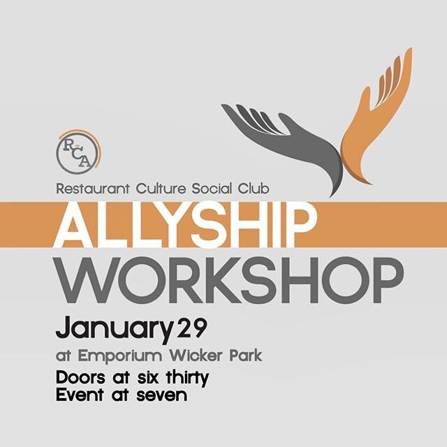 Join us for RCA&rsquo;s first public programming event Restaurant Culture Social Club: Allyship Workshop at Emporium&rsquo;s Wicker Park location! RSVP through the link in our bio - can&rsquo;t wait to see you all there!