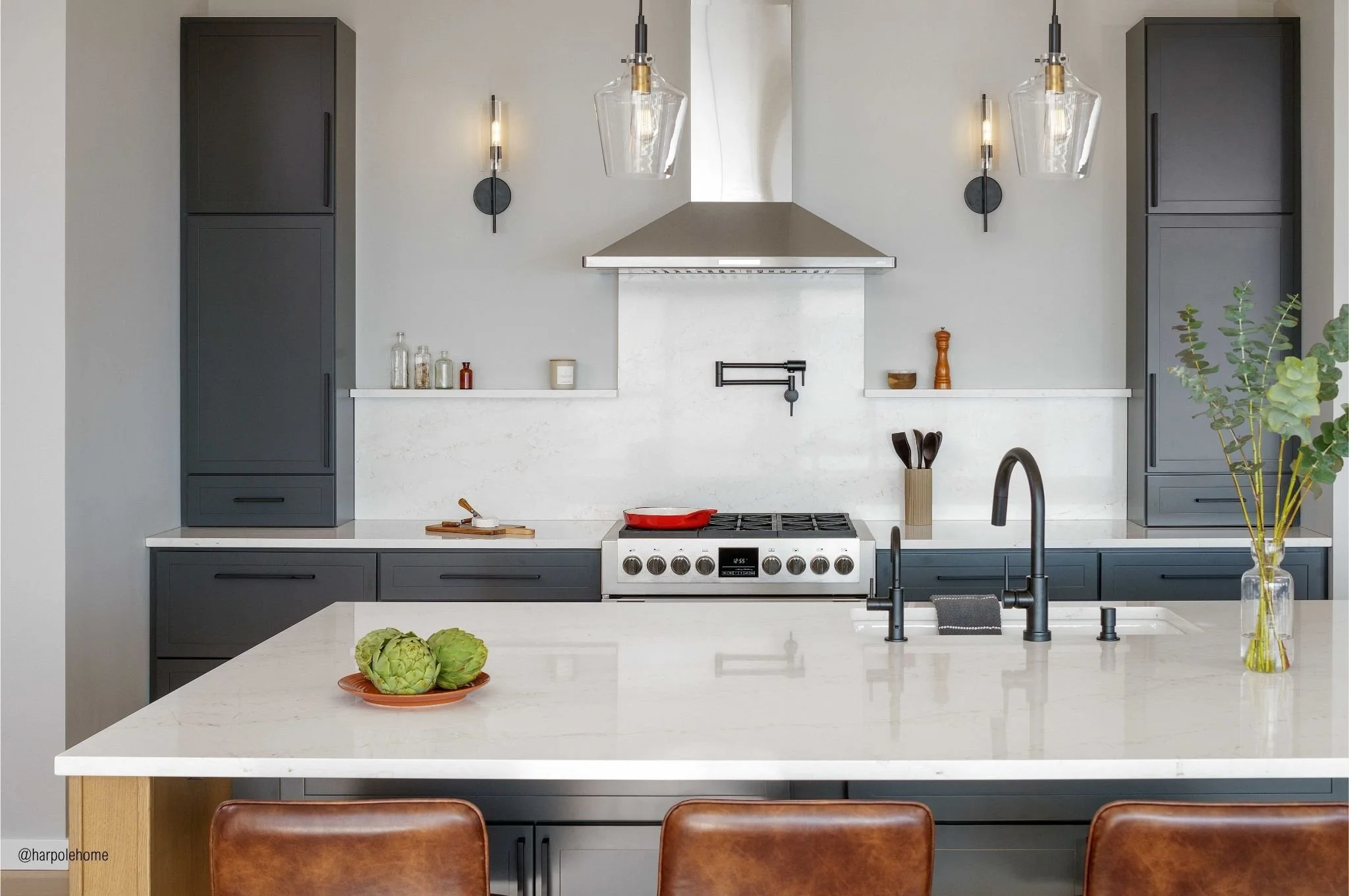 Vashon Island kitchen and bath remodel with custom two-tone cabinetry and Puget Sound views