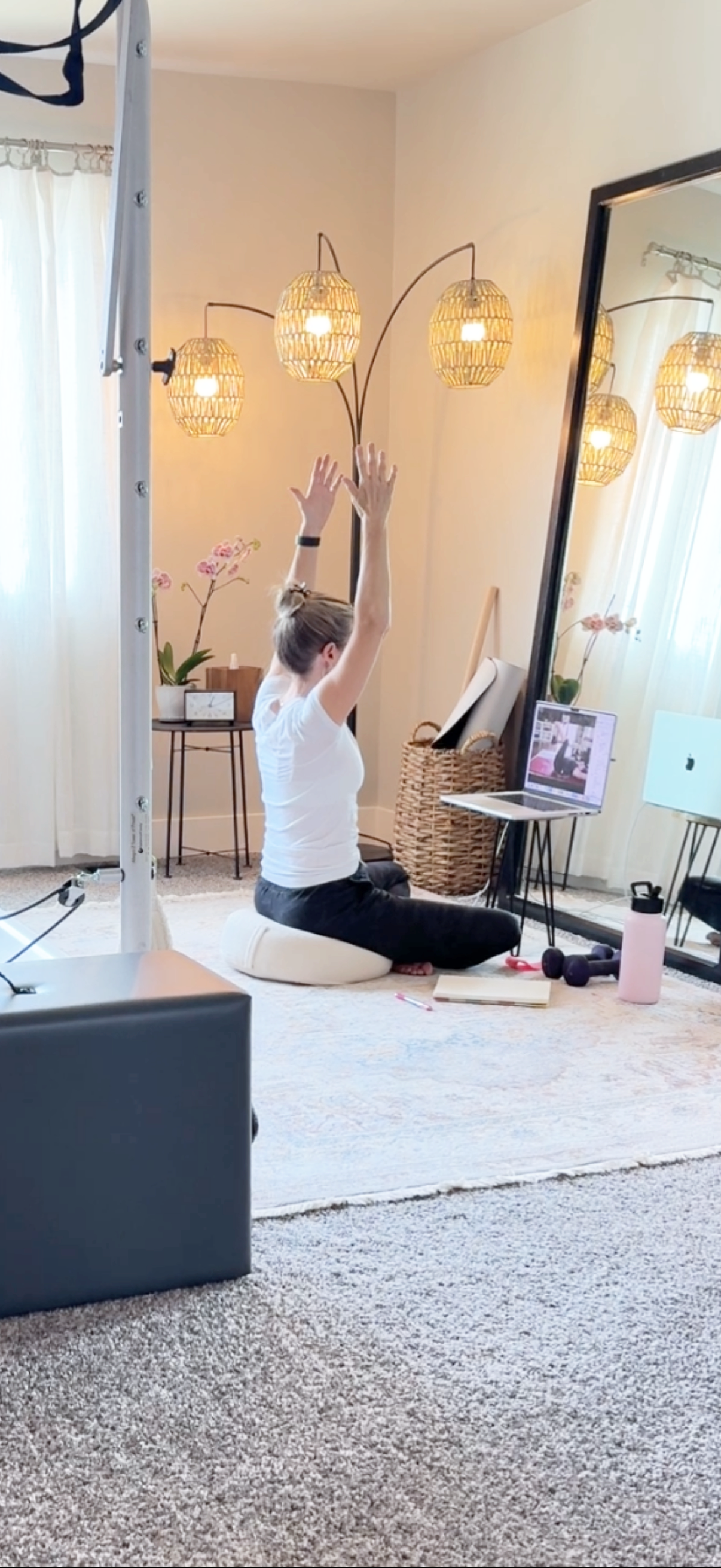 Bonnie teaching pilates virtually