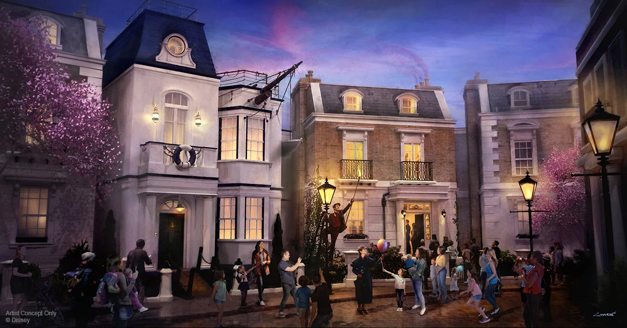 “Cherry Tree Lane” addition to Epcot’s United Kingdom. Concept art via Disney Parks Blog.