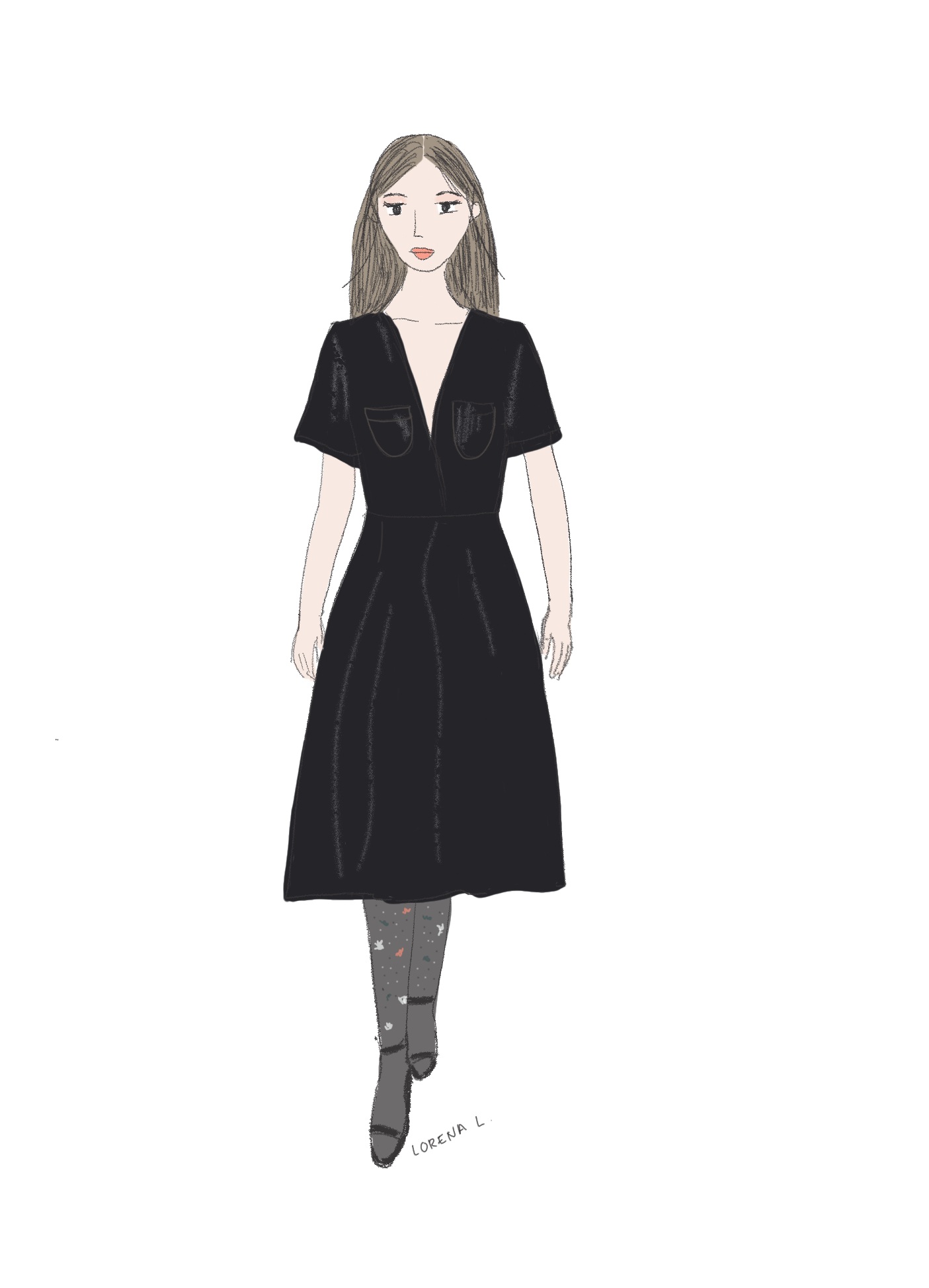 Illustration of model wearing a black dress
