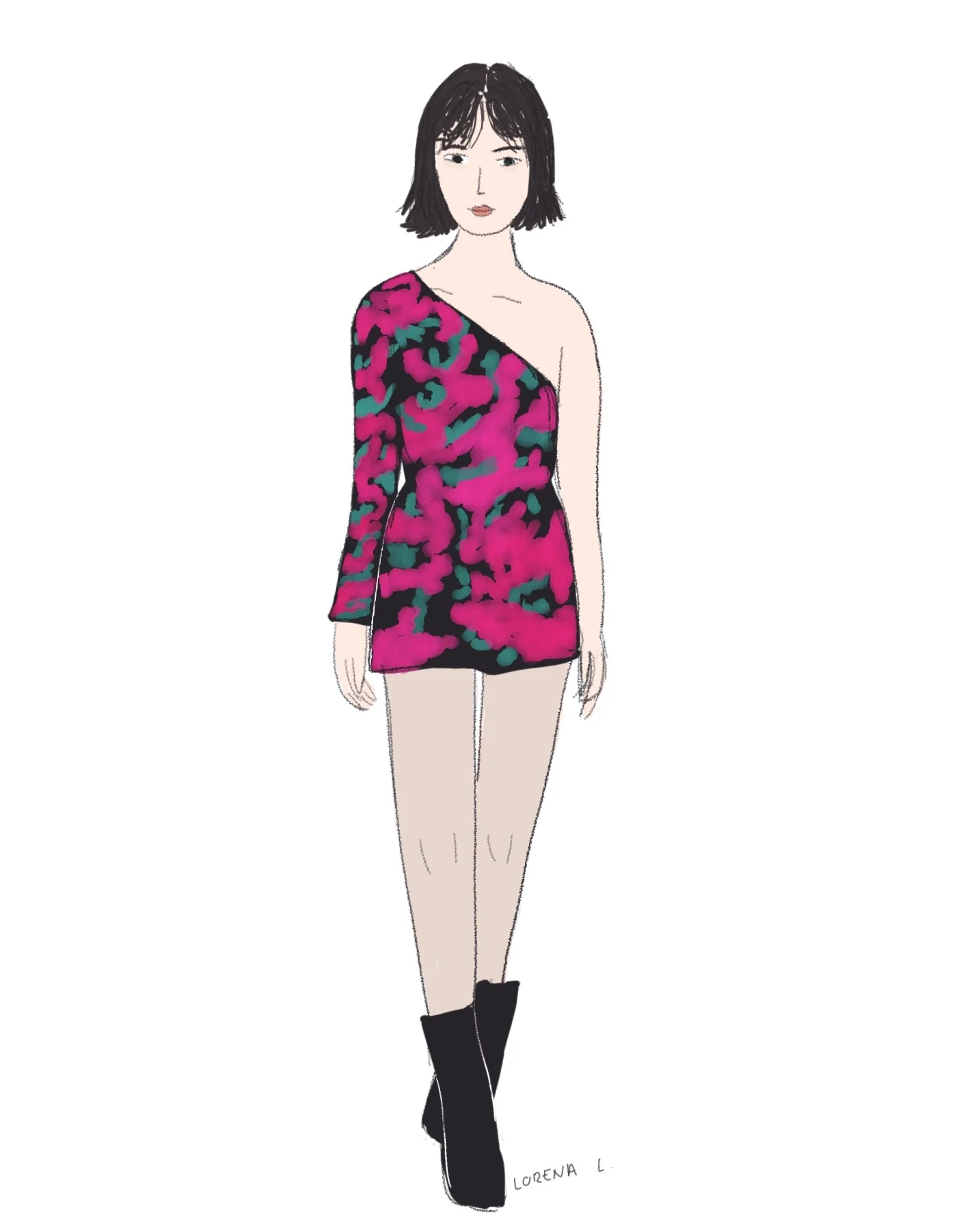 Illustration of woman wearing a bold dress