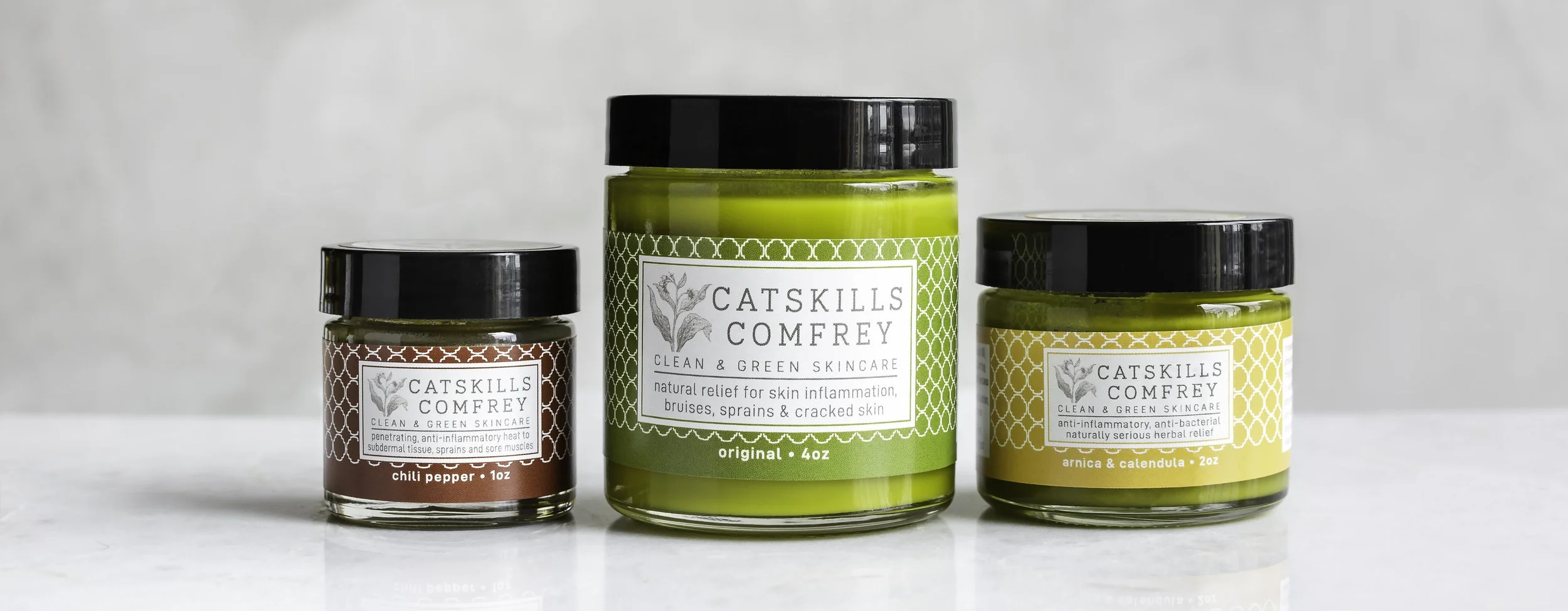 Catskill Comfrey in Three Varieties - Chili Pepper, Original, Arnica & Calendula