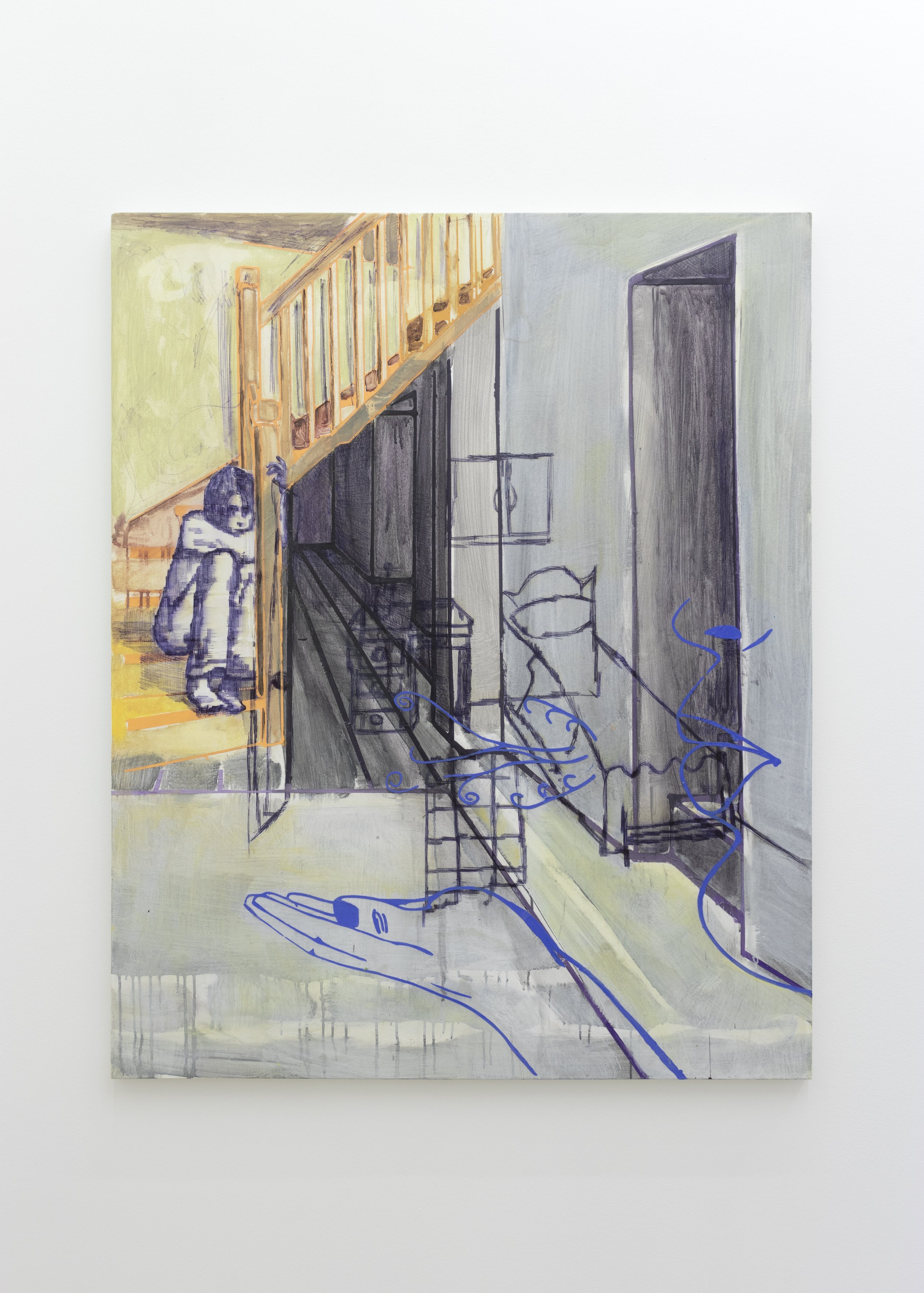  Joe W. Speier    Sitter On Stairs,  2022   acrylic, vinyl, and ballpoint pen on canvas   60 x 48 in 