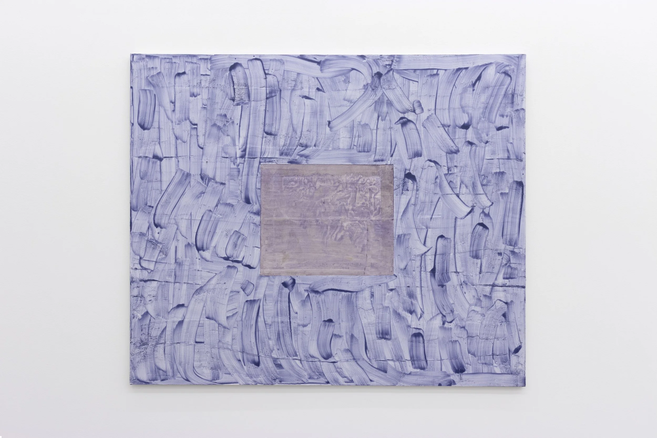 Nick Schutzenhofer untitled , 2025 oil, pigment, paper, marble dust and rabbit skin glue on cut and sewn linen over panel 48 1/2h x 58 1/4w in