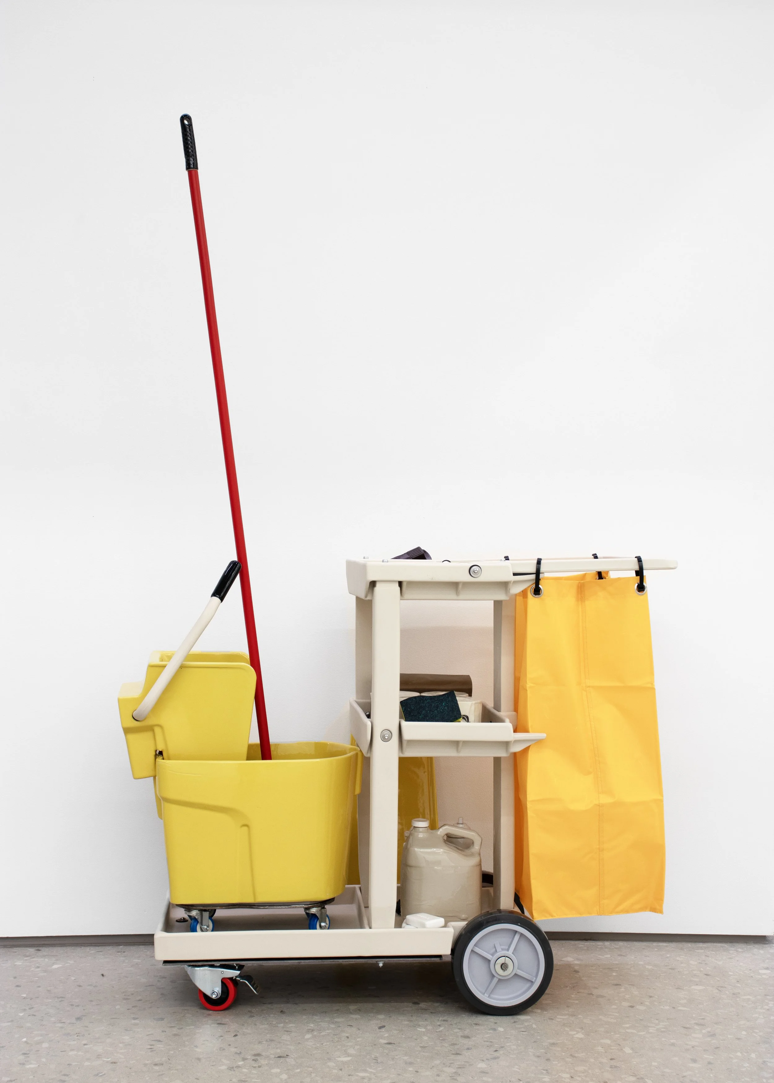  Michelle Grabner   Untitled , 2026  porcelain, oil, glaze, color pencil, plastic, steel  71h x 49w x 24d in 