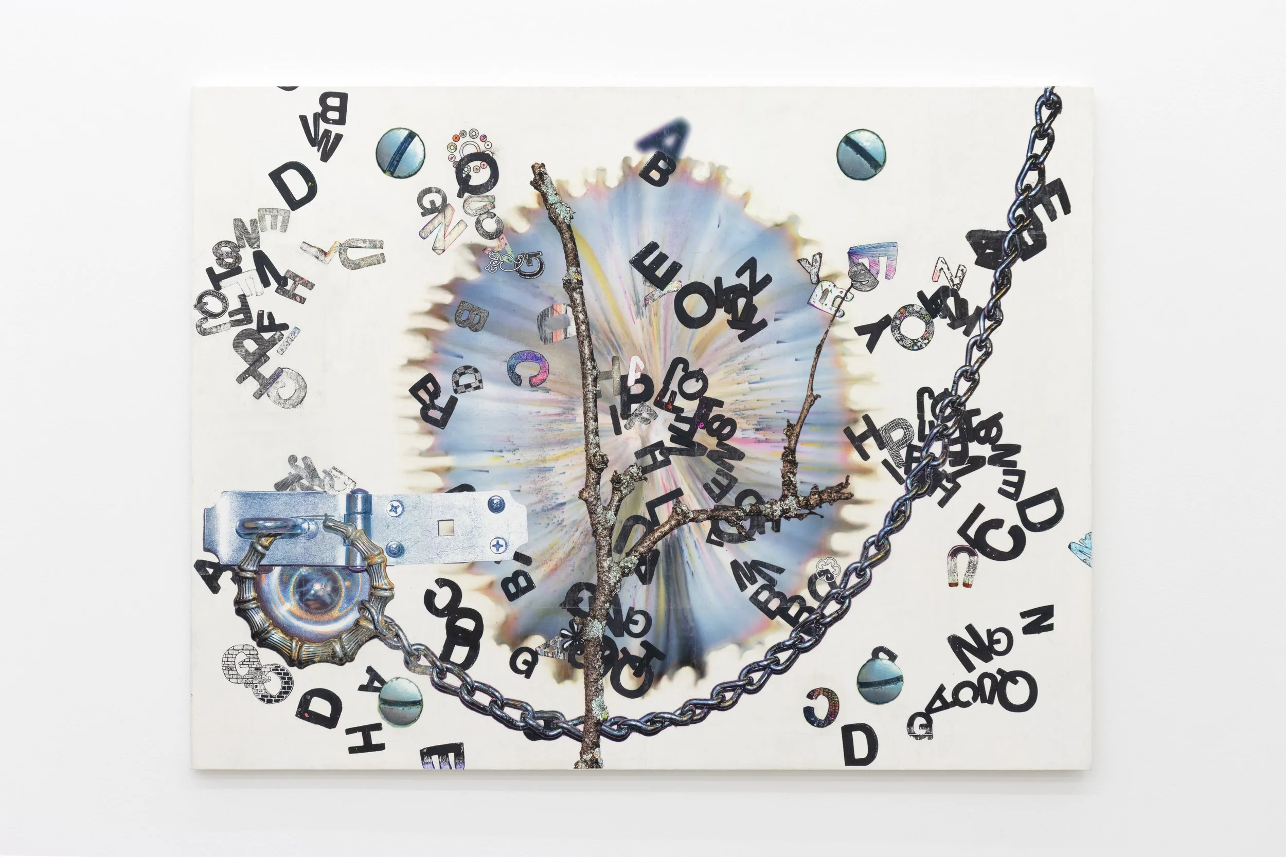  Leonardo Kaplan   Silent Witness , 2026  toner transfer, marker, pen, pencil, and dye on cotton  42h x 56w in 