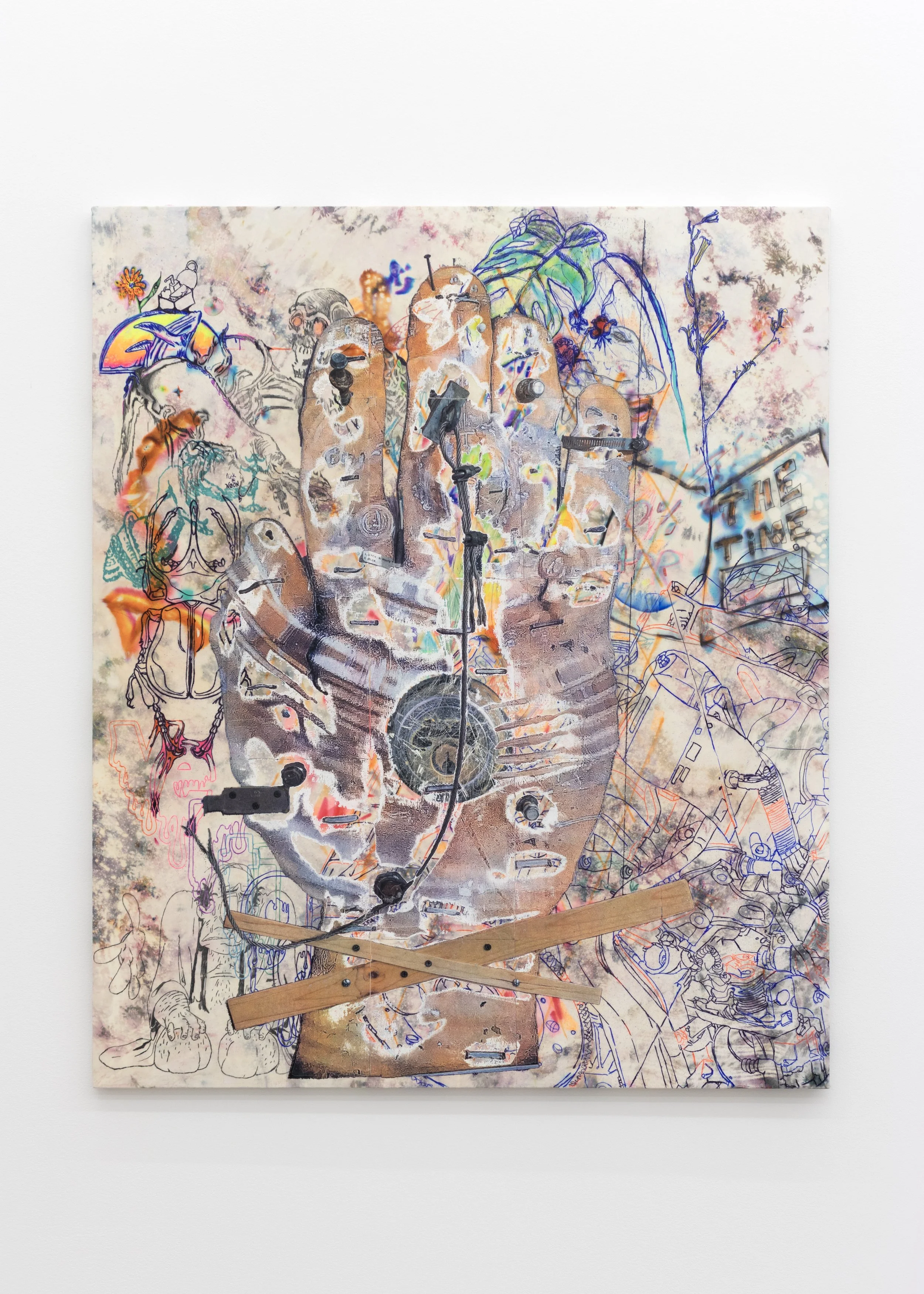  Leonardo Kaplan   Impulse Control , 2026  toner transfer, marker, pen, pencil, and dye on cotton  48h x 40w in 