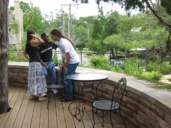 The flooring, made of long-lasting Trex decking, is built above ground so that the tree roots will not be damaged or the earth around them compacted.