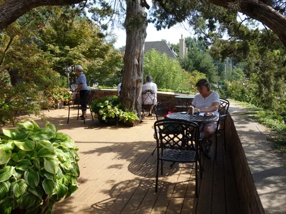 The deck overlook is right around the corner. Tables, chairs, shade and cool breezes make this a popular place to relax.