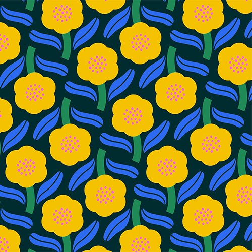 Yellow Retro Floral Pattern