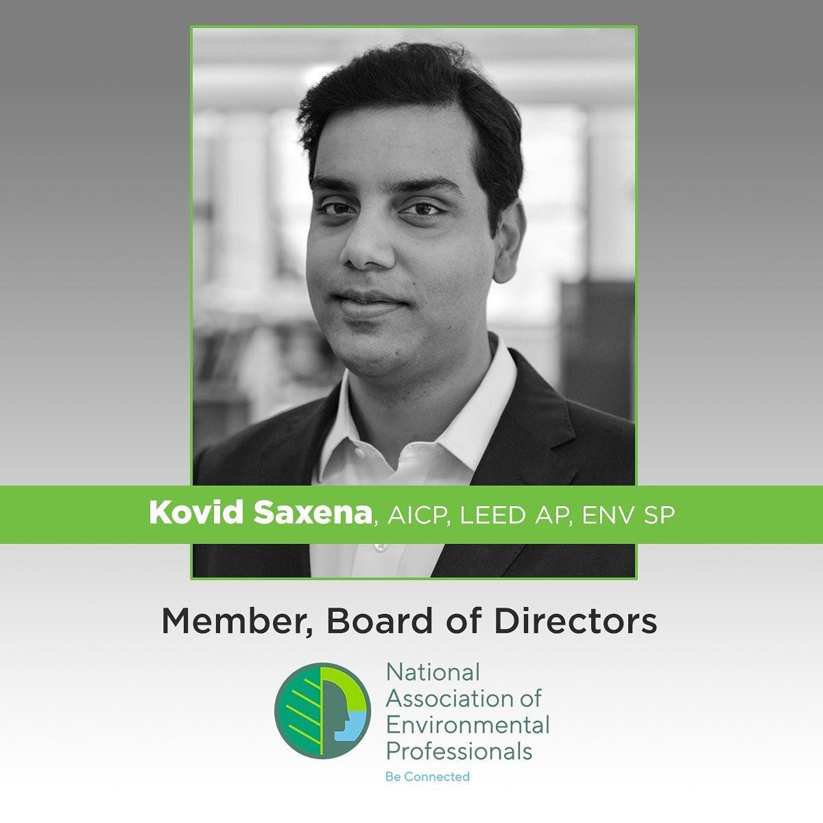 Sam Schwartz is pleased to announce that Principal and Director of Environmental Planning Kovid Saxena, AICP, LEED AP, ENV SP, has been named to the Board of Directors of the National Association of Environmental Professionals.

Read our full stateme