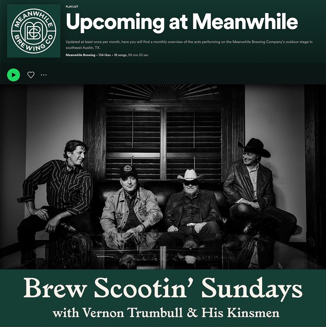 🎶 Vernon Trumbull and His Kinsmen are featured on playlist, &quot;Upcoming at Meanwhile&quot; this week. Listen on Spotify at link in bio and see you on Sunday at @meanwhilebeer !  #texasband #rockband #rockabilly #austintxmusic #austintx #rockmusic