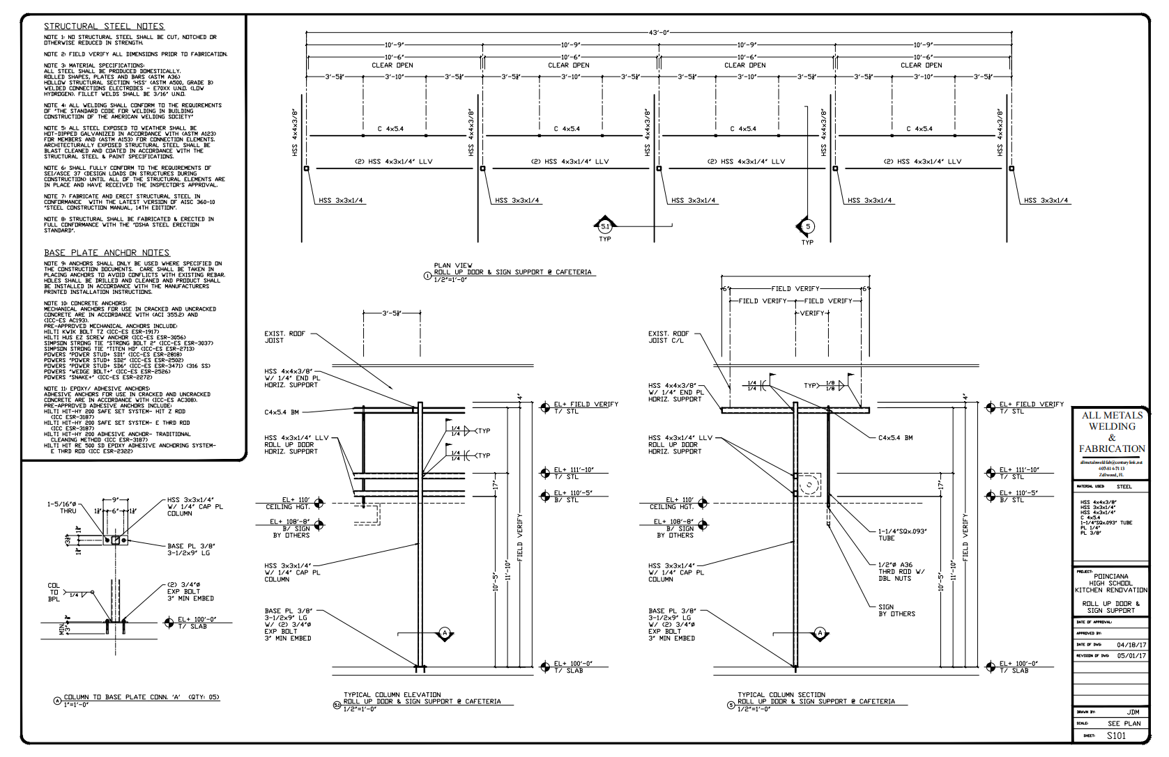 JDM- 24x36- All Metals Welding- Poinciana HS Kitchen Mod- S101 Roll Up Door & Sign Support.png